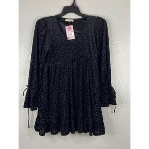 New In Collection Women Medium Mini Dress Black Leopard Pattern Flow Skirt NWT